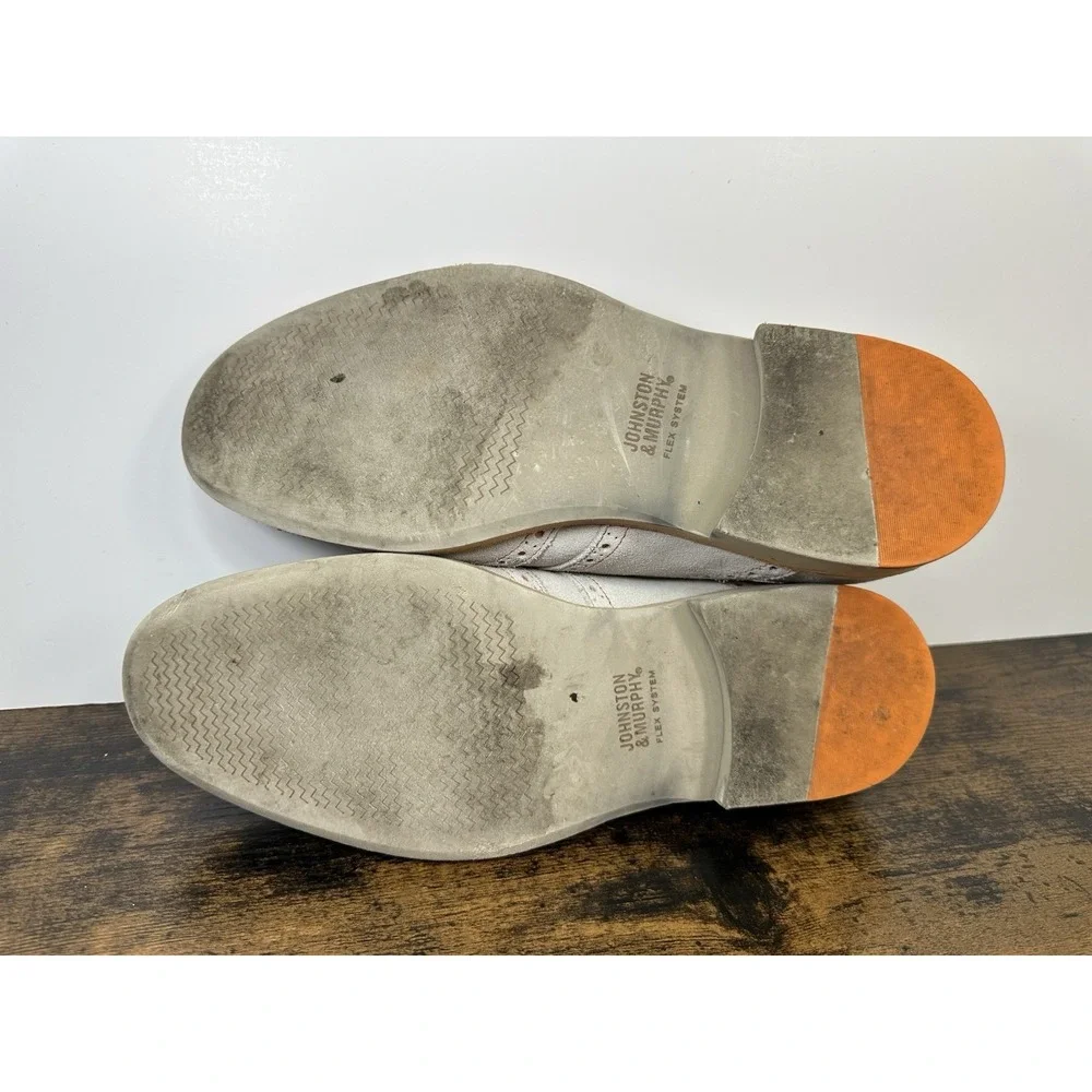 Johnston & Murphy Mens 10M Suede Wingtip Oxford Shoes Gray Sheepskin Lace Up